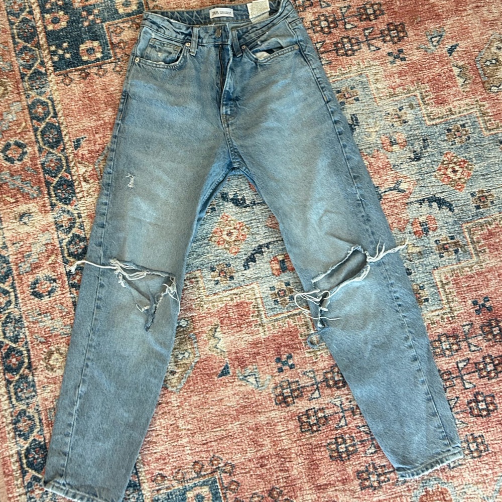 Zara Light Blue Distressed Skinny Jeans